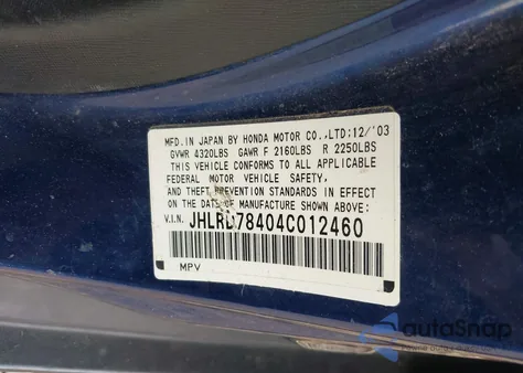 2004 Honda Cr-V Lx from USA, damaged, VIN JHLRD78404C012460